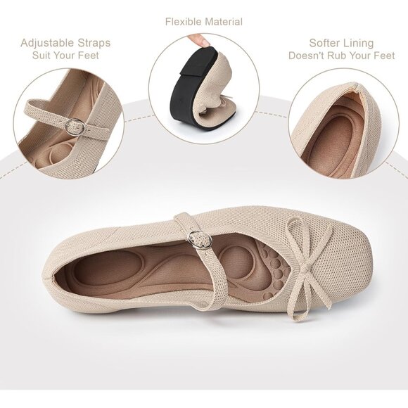 Women Apricot Fabric upper and rubber sole Casual Ballet Flats with Ankle Strap - Picture 3 of 6